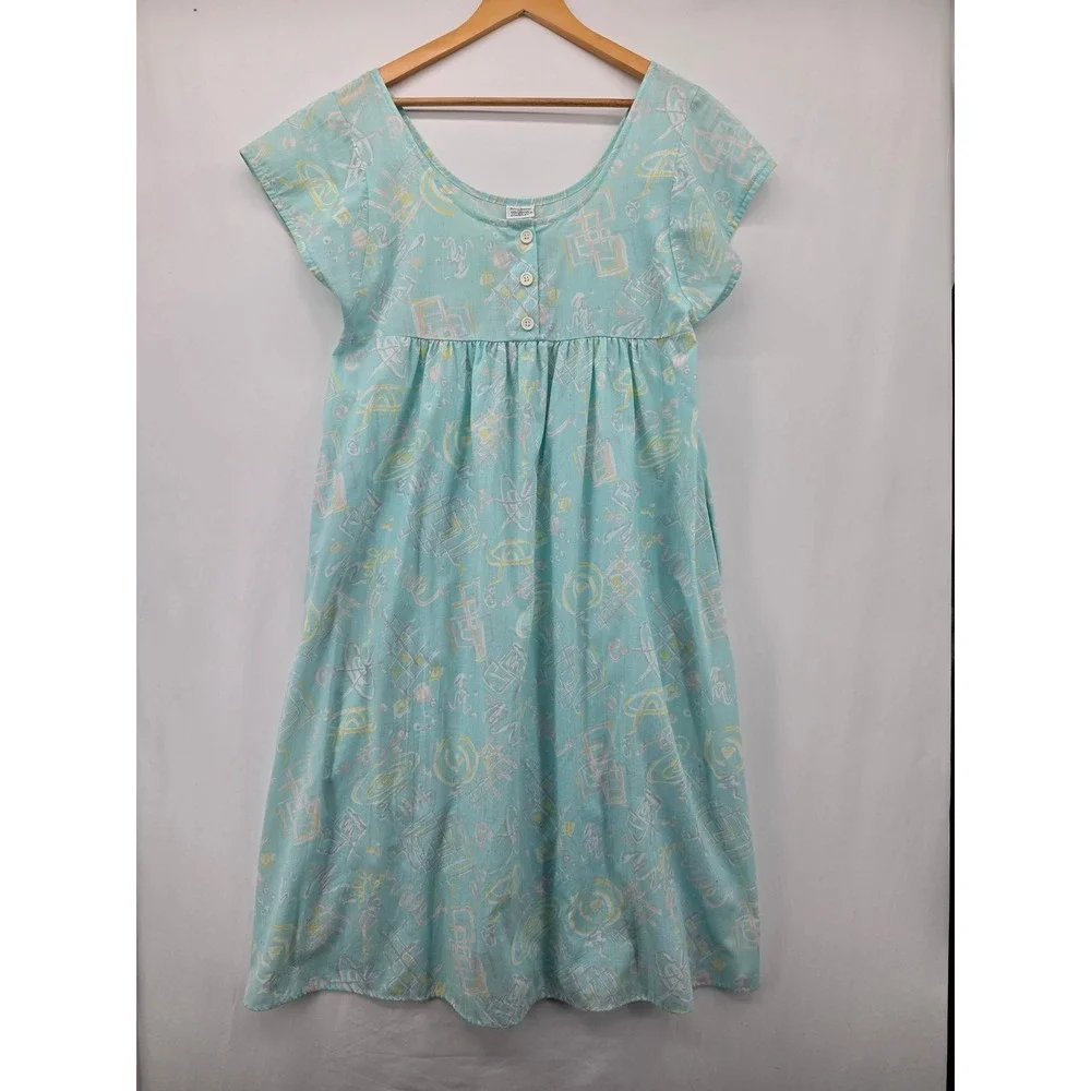 Vintage Gilligan O'Malley Nightgown M Blue Pastel Abstract Cotton Blend USA Made